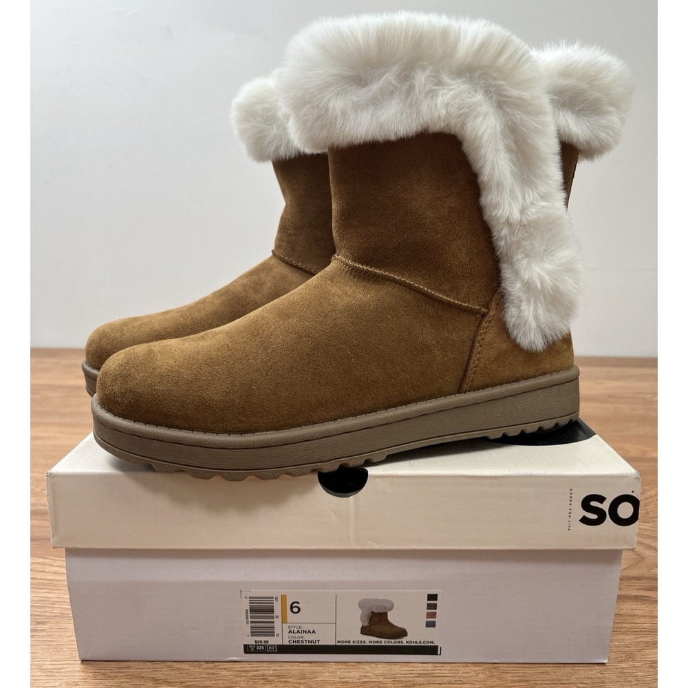 SO Sonoma Alainaa Faux Suede/Fur Boots in Chestnut Big Girls Size 6 NEW